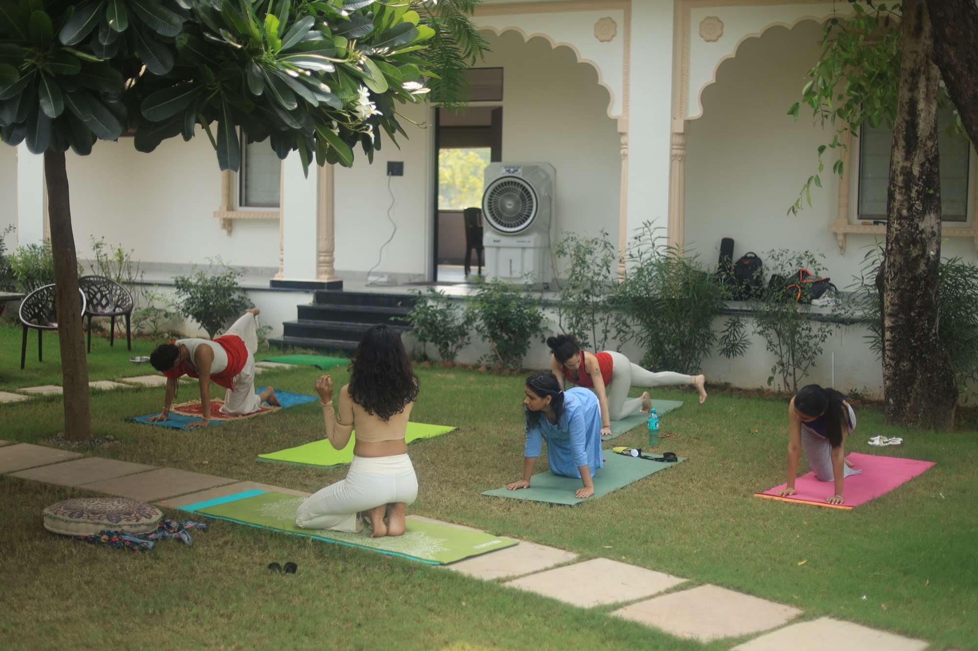 Participants practising outdoor yoga at the Ranthambore retreat
